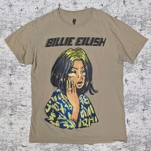 Billie Eilish Anime Portrait Graphic Tee in Tan Size Medium